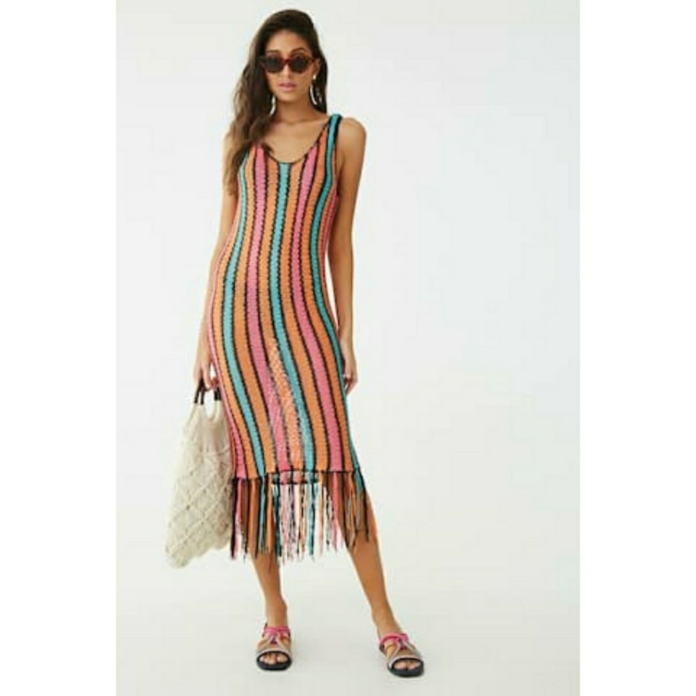 F21 Coachella Boho Crochet Fringe Multicolor Dress